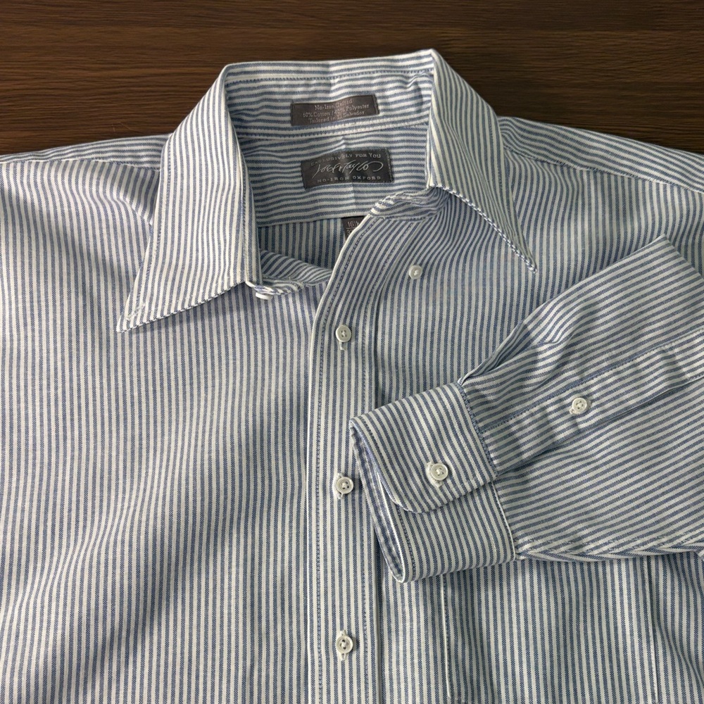 Lord & Taylor‎ 90s Vtg Blue and White No-Iron Striped Dress Shirt Sz 16.5 32/33